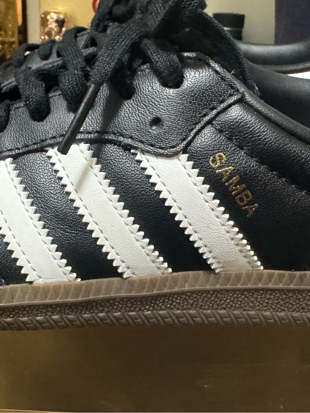adidas Samba Leather Sneaker in Black, White & Gold Accent